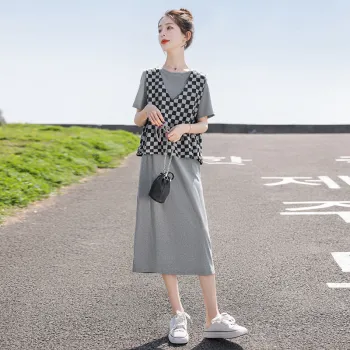 Cypress House Skirt Set Women's Black Gray Plaid+Gray Skirt