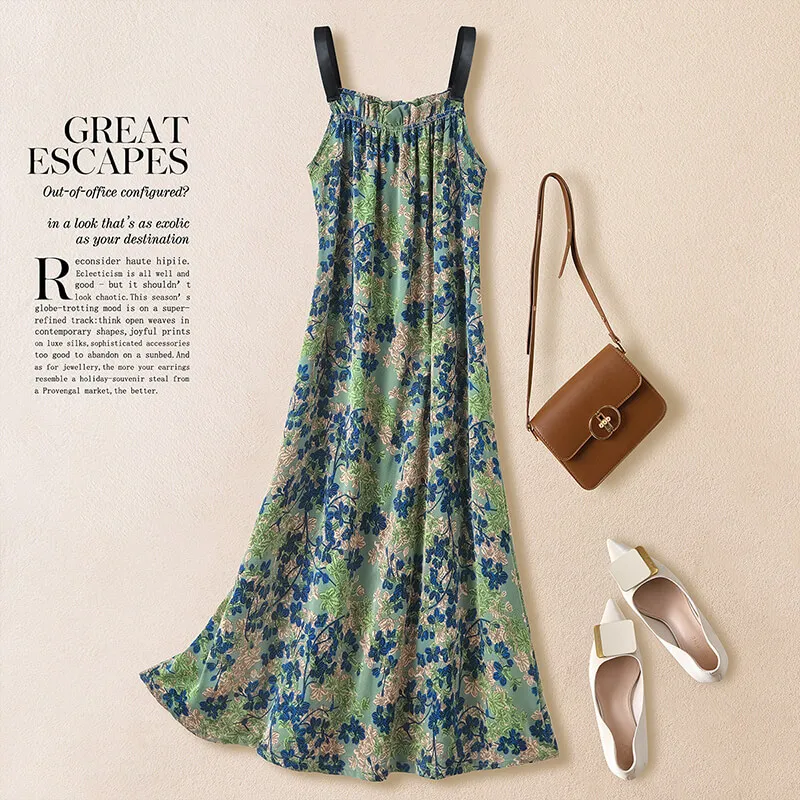 Cypress House Slip Dress Women's Green With Blue Floral-2