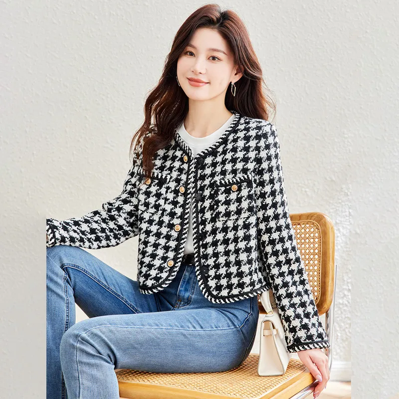 Cypress House Cropped Coat Women's Black White Houndstooth-2