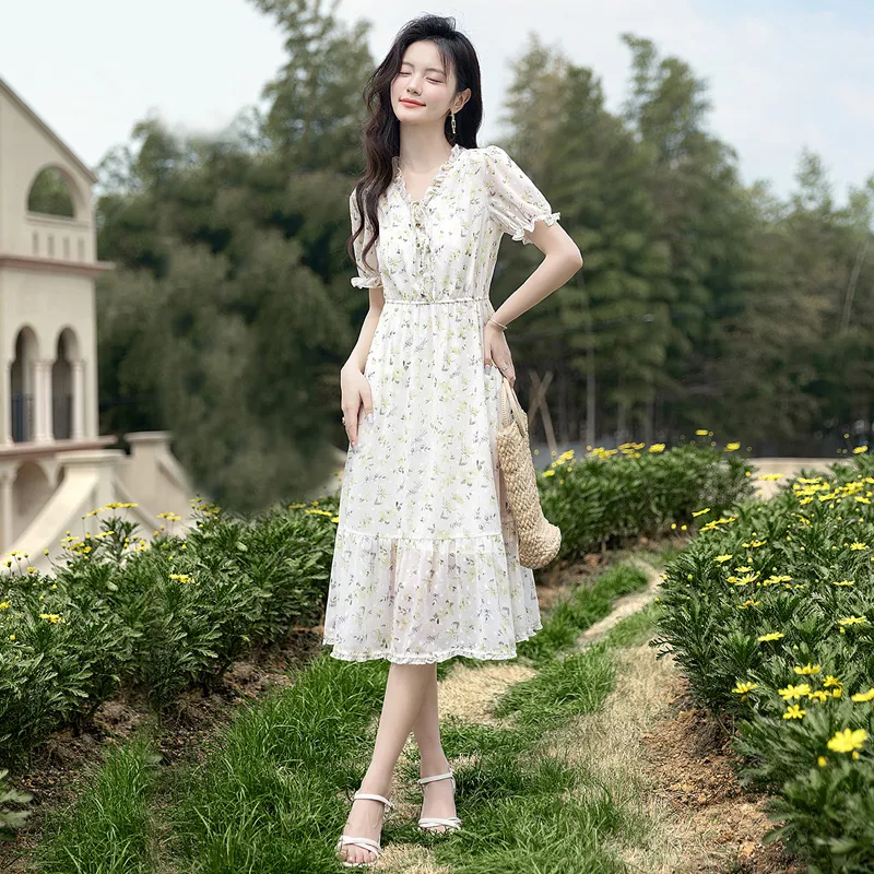 Cypress House Short Sleeved Dress Women's Light Green Floral-4