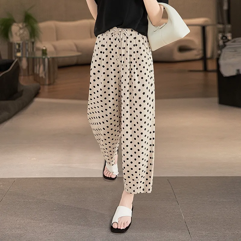 TOUCH Casual Pants Women's Beige With Black Polka Dot-2