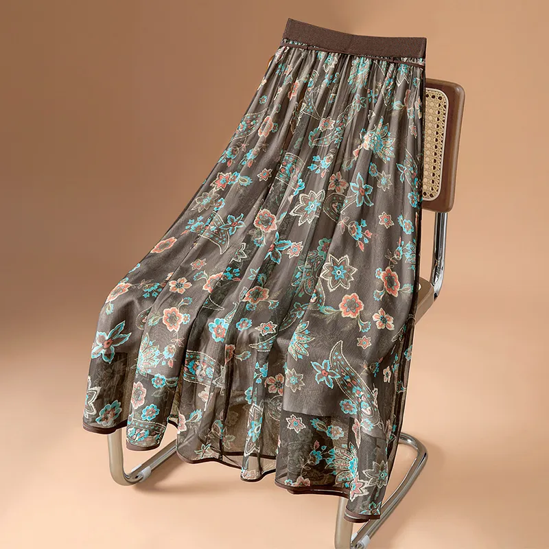 TOUCH Casual Long Skirt Women's Coffee Base Multicolor-3