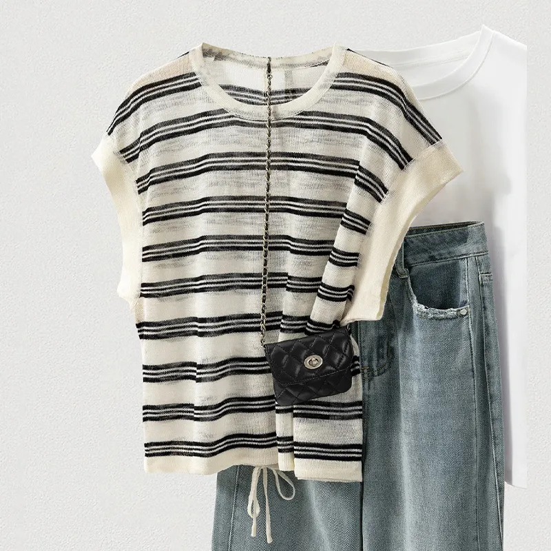 TOUCH Knitwear Women's White Black Stripes-2