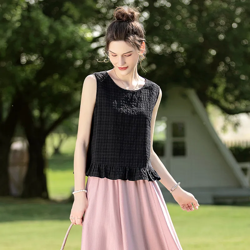 TOUCH Tank Top Women's Black Plaid-6