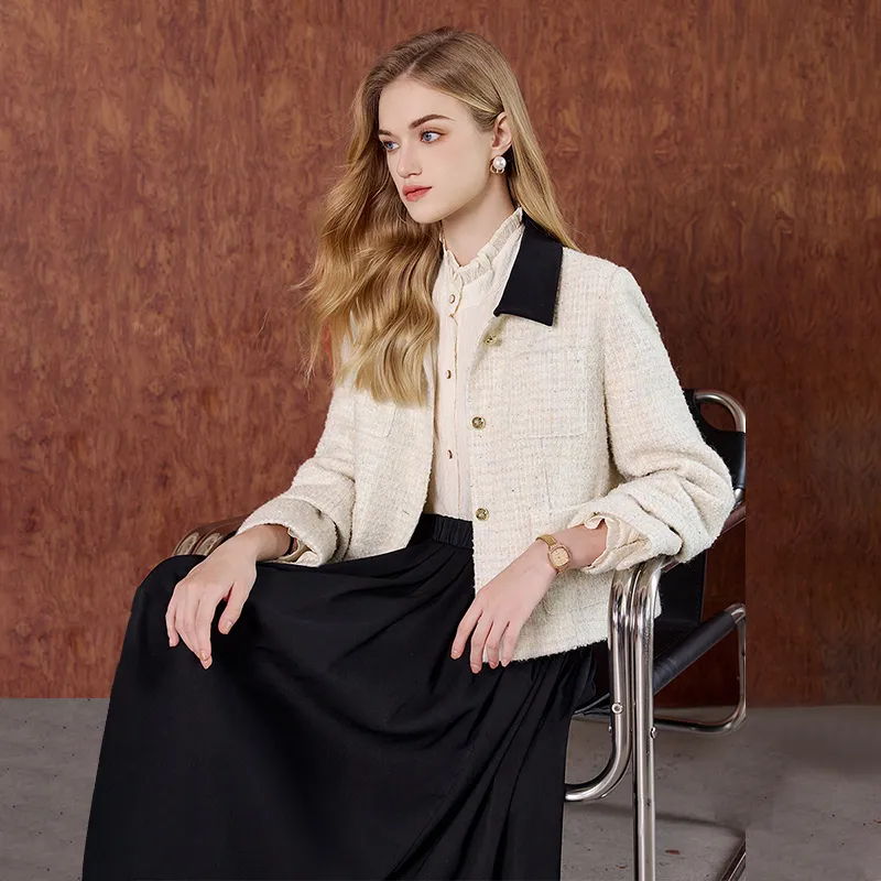 TOUCH Cropped Coats Women's Beige-2