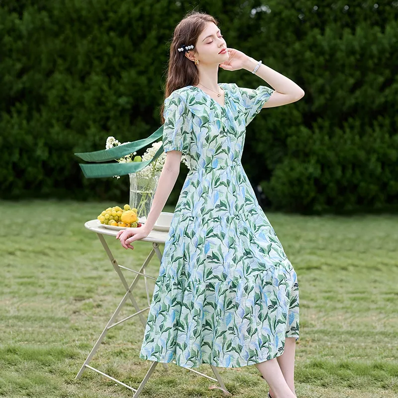 TOUCH Short Sleeved Dresses Women's Blue Green Multicolor-2