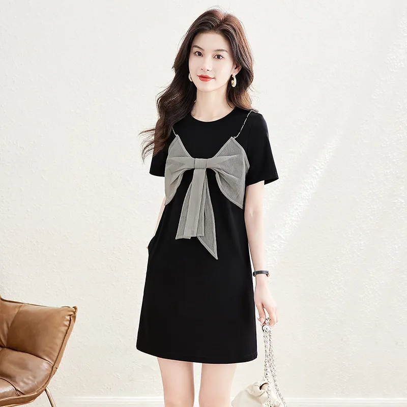 Cypress House Short Sleeved Dresses Women's Black & Light Gray-4
