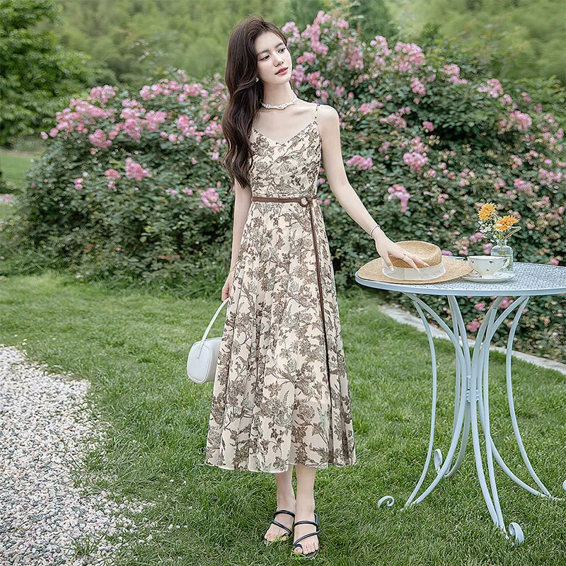 Cypress House Slip Dresses Women's Apricot Base Blue Coffee Floral-2