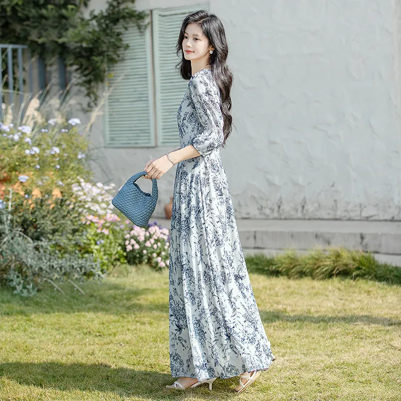 Cypress House Long Sleeved Dresses Women's Blue Floral-1