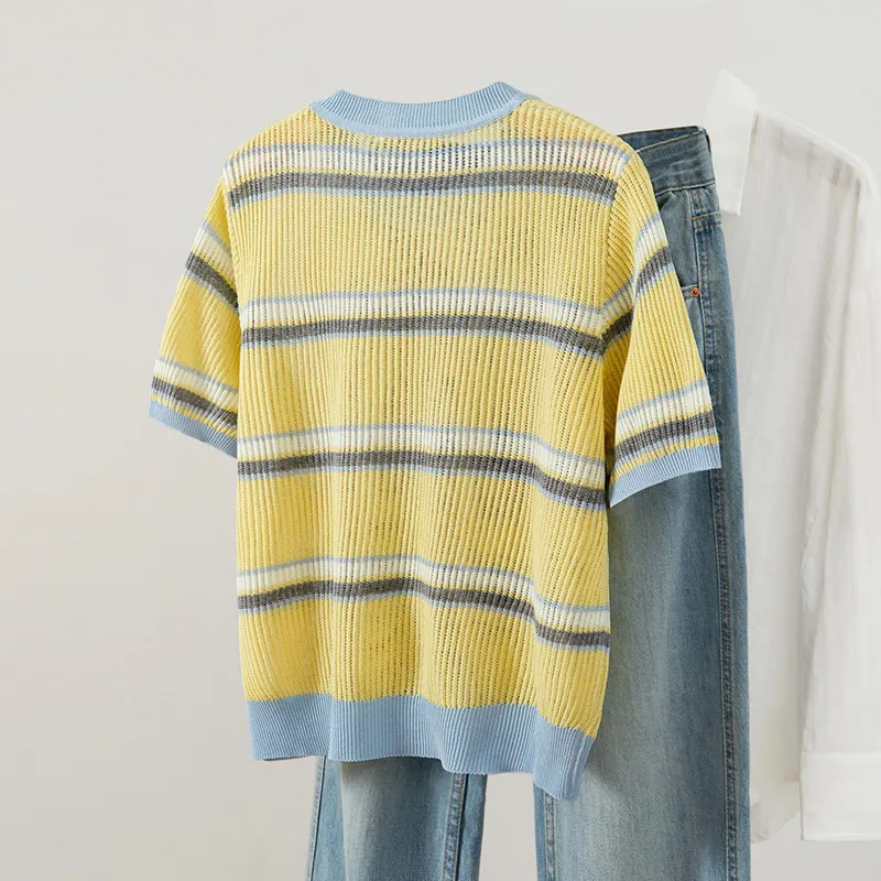 TOUCH Knitwear Women's Blue Yellow Stripes-3