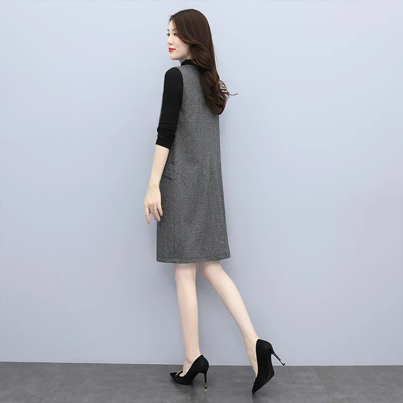 Cypress House Sleeveless Dress Women's Black Gray Herringbone-2