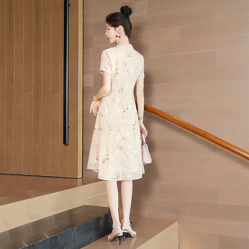 Cypress House Cheongsam Women's Apricot Base With Yellow Blossoms-3