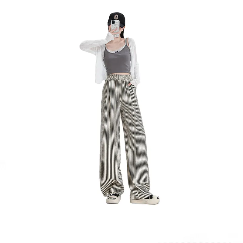 Novamen Casual Pants Unisex Black Stripes-2