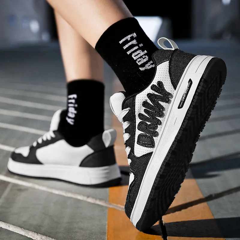 DEERWAY Cushioning Height Increasing Wear-Resistant Lightweight Slip-Resistant Low-Top Black And White Trendy Men's-20