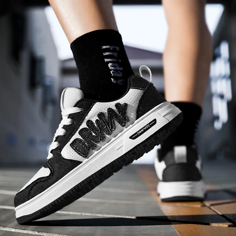 DEERWAY Cushioning Height Increasing Wear-Resistant Lightweight Slip-Resistant Low-Top Black And White Trendy Men's-21