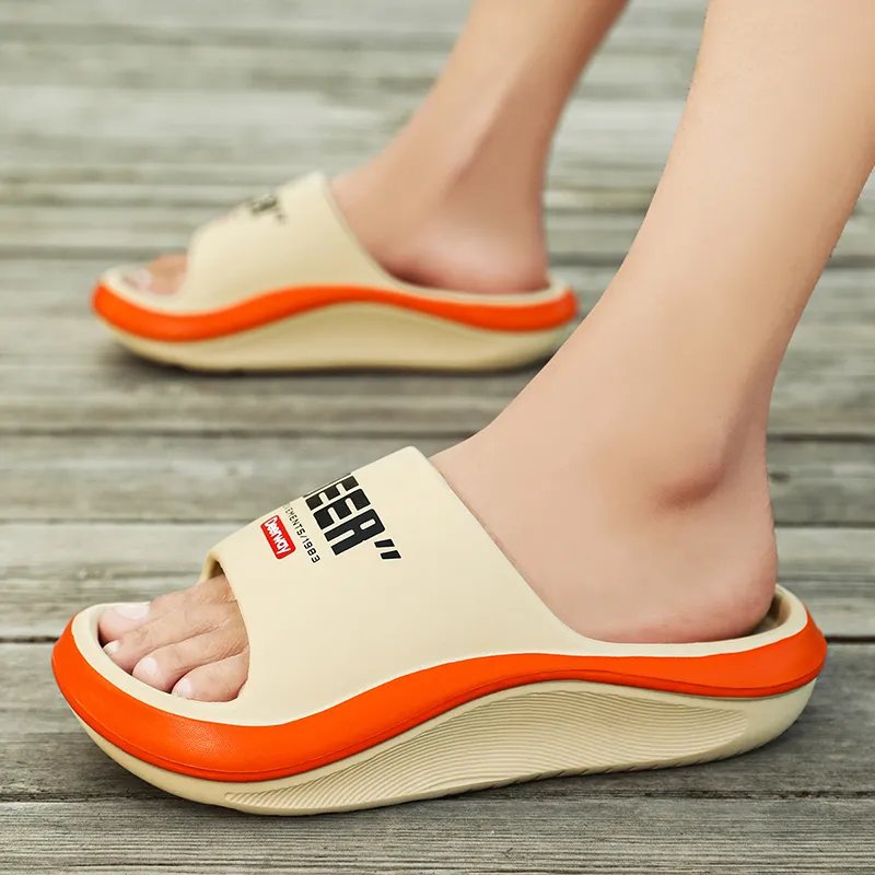 DEERWAY Slide Slippers Men Khaki Orange/Black/White-8