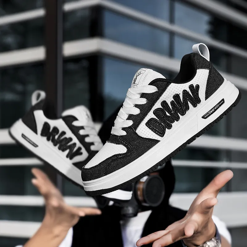 DEERWAY Cushioning Height Increasing Wear-Resistant Lightweight Slip-Resistant Low-Top Black And White Trendy Men's-19