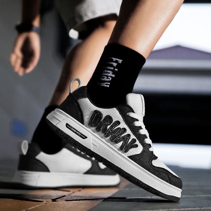DEERWAY Cushioning Height Increasing Wear-Resistant Lightweight Slip-Resistant Low-Top Black And White Trendy Men's-23