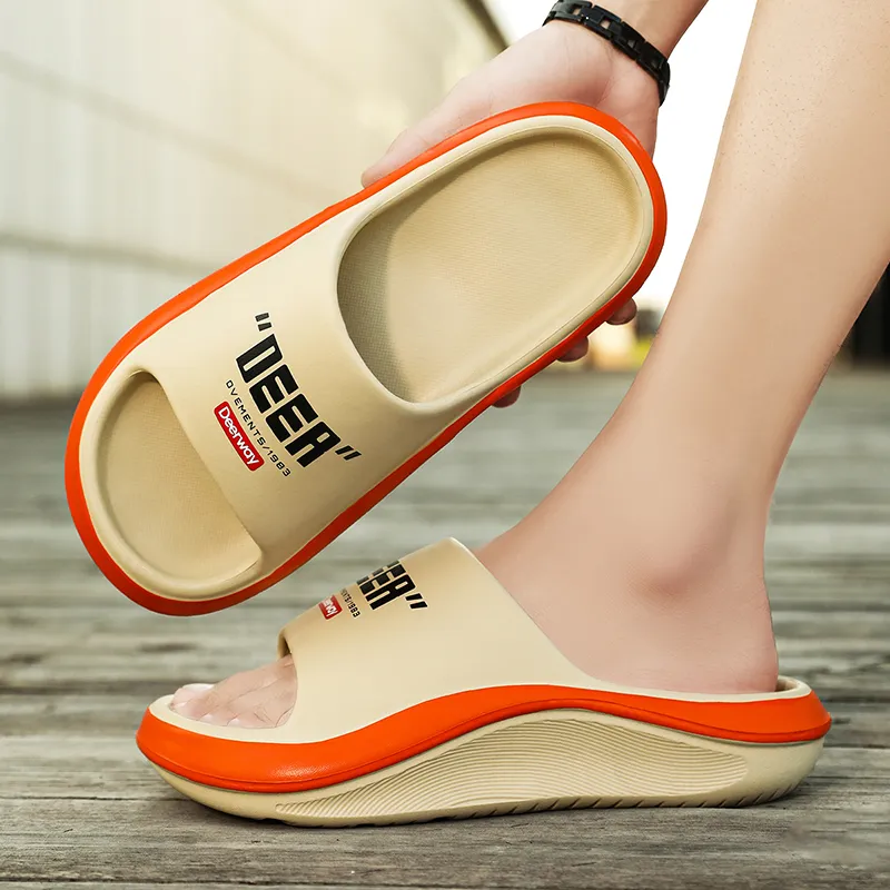 DEERWAY Slide Slippers Men Khaki Orange/Black/White-9