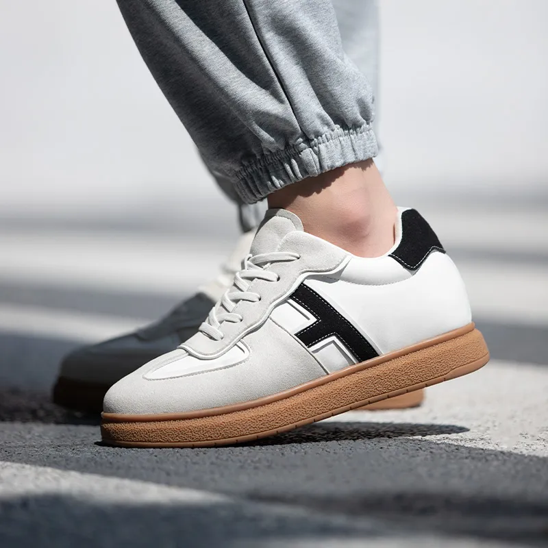 SULEGAO Support Height Enhancement Low Top Casual Shoes Men's White-3