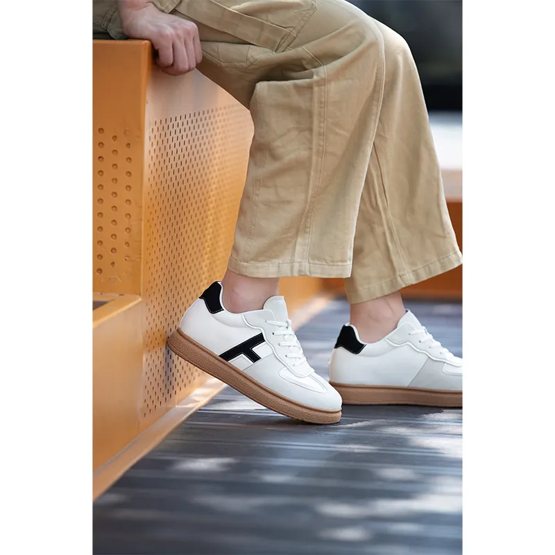 SULEGAO Support Height Enhancement Low Top Casual Shoes Men's White-1