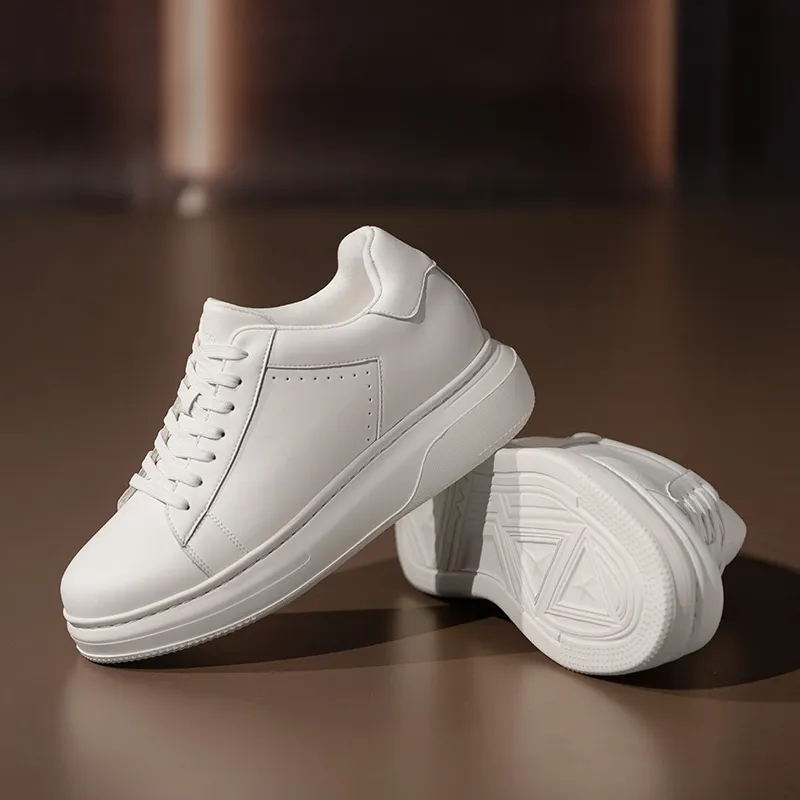 SULEGAO Water-Resistant Cushioning Lightweight Support Height Increasing Low-Top Skateboard Shoes Men's White-4