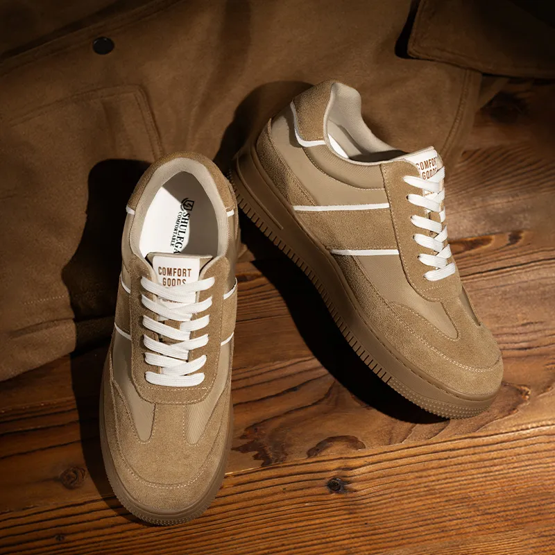 SULEGAO Slip Resistant, Breathable, Height Increasing Low Top Skateboard Shoes Men's Khaki-2