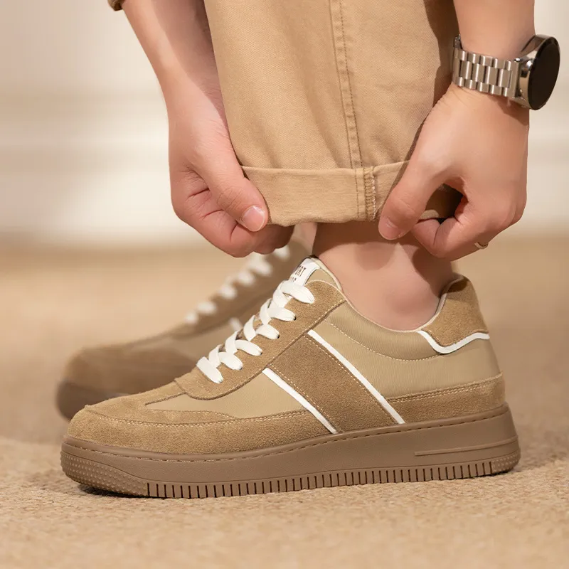 SULEGAO Slip Resistant, Breathable, Height Increasing Low Top Skateboard Shoes Men's Khaki-4
