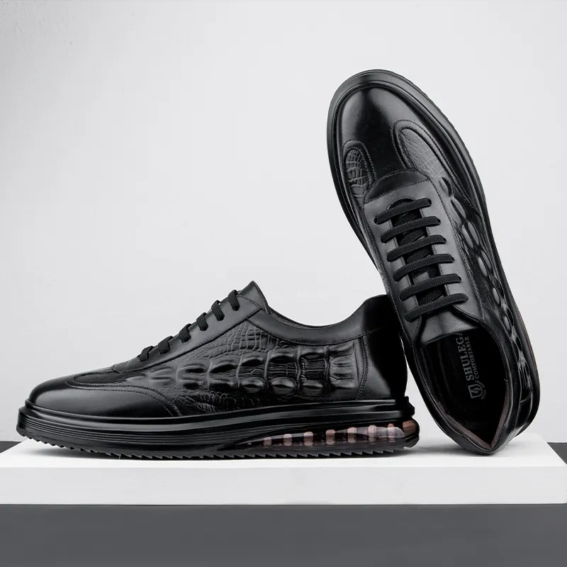 SULEGAO Cushioning Height Increase Low Top Skateboard Shoes Men's Black-3