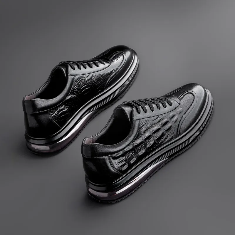 SULEGAO Cushioning Height Increase Low Top Skateboard Shoes Men's Black-1