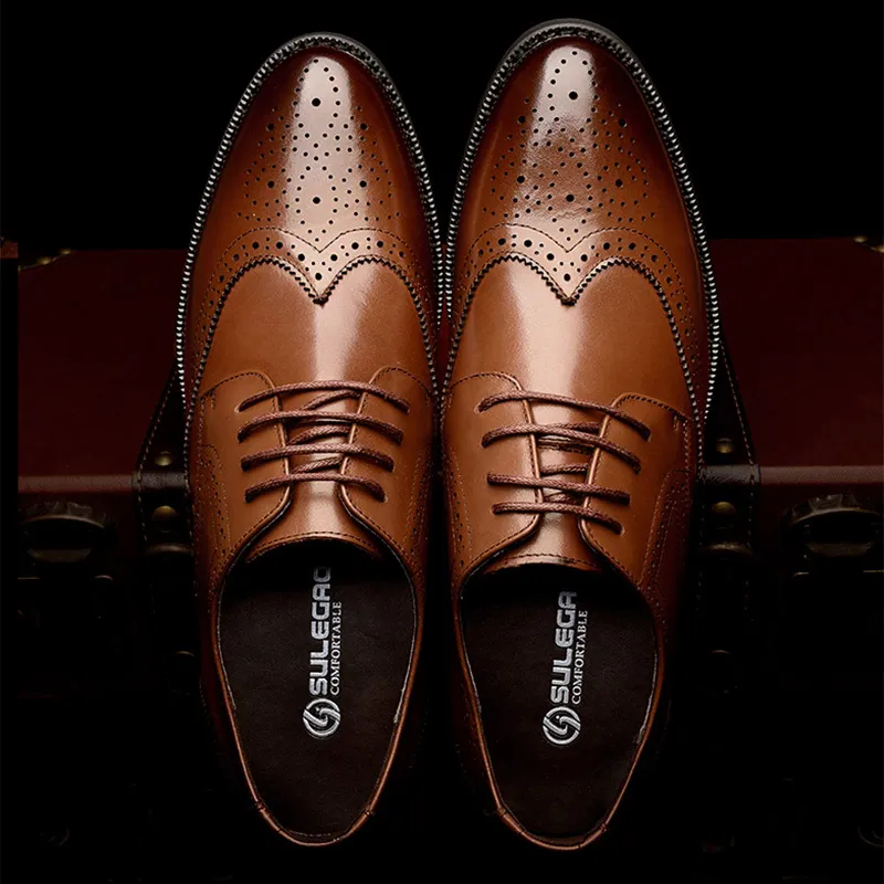 SULEGAO Dress Shoes Men Low Top Brown/Black-2