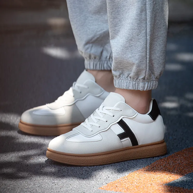 SULEGAO Support Height Enhancement Low Top Casual Shoes Men's White-5