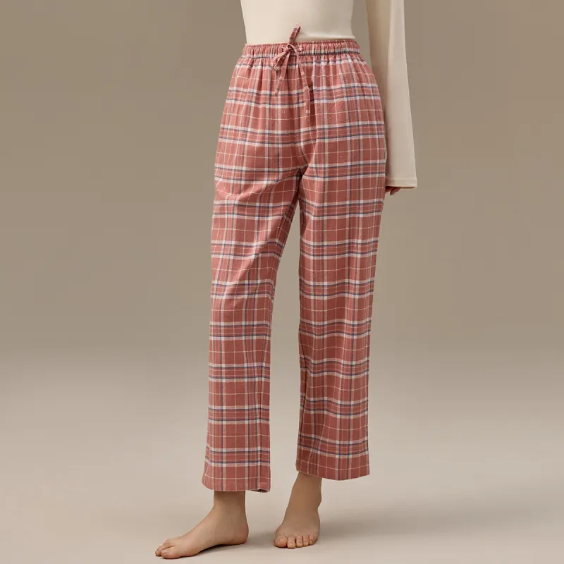 Top Melon Pajama Pants Women's Dark Pink Plaid-2