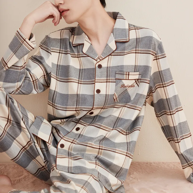 Top Melon Pajama Set Men's Elegant Grid-1