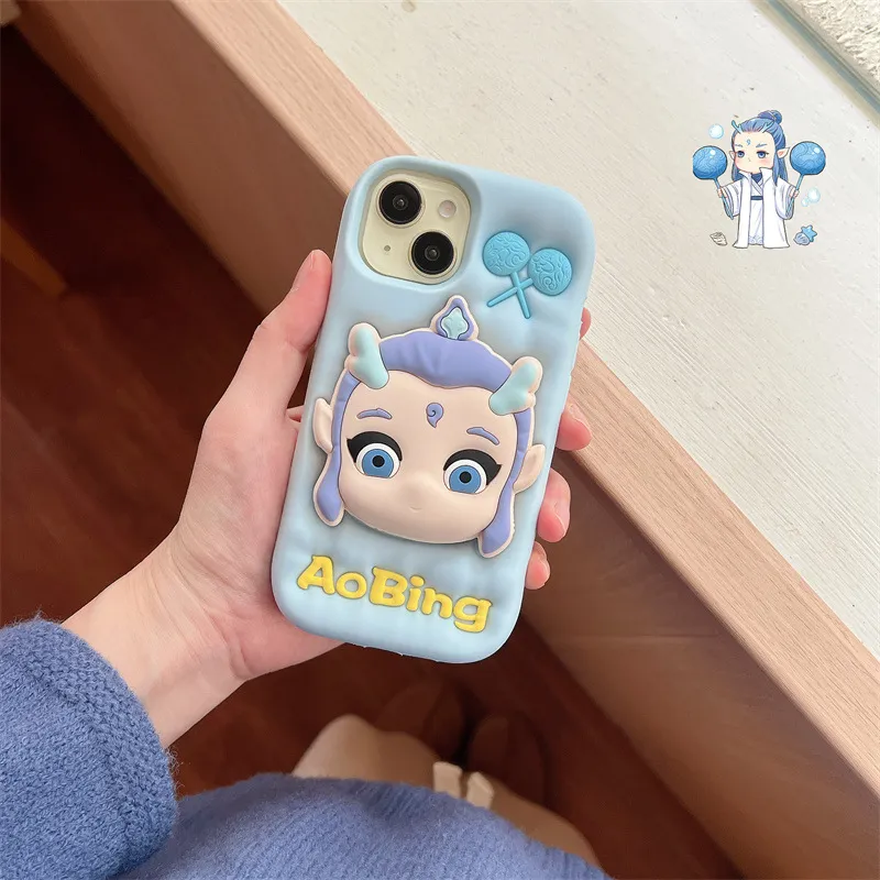 Beams Silicone Material Demon Child Ne Zha Ao Bing Phone Cases Compatibility IPhone16Pro/iPhone16/15/14/13 Cartoon-6