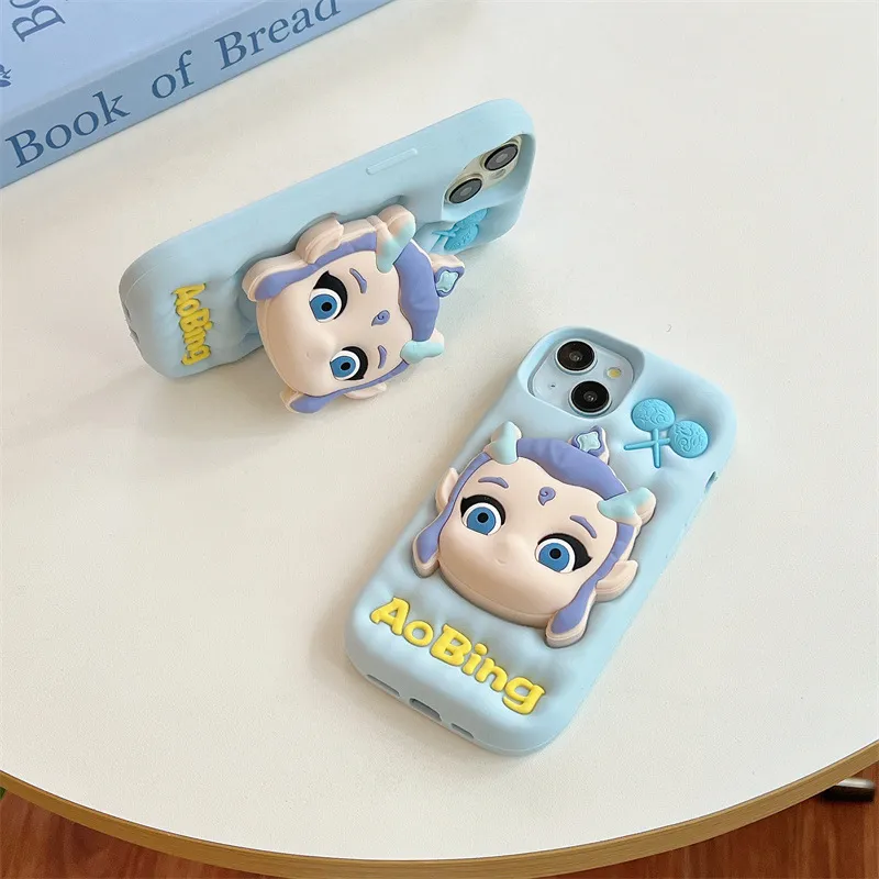 Beams Silicone Material Demon Child Ne Zha Ao Bing Phone Cases Compatibility IPhone16Pro/iPhone16/15/14/13 Cartoon-5