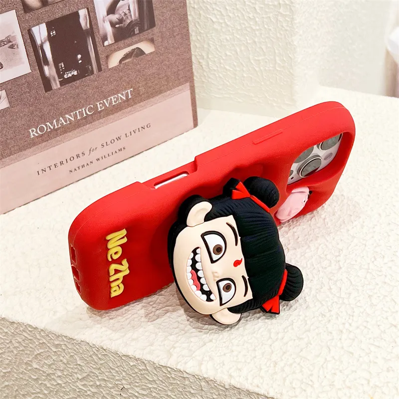 Beams Silicone Material Demon Child Ne Zha Ao Bing Phone Cases Compatibility IPhone16Pro/iPhone16/15/14/13 Cartoon-2