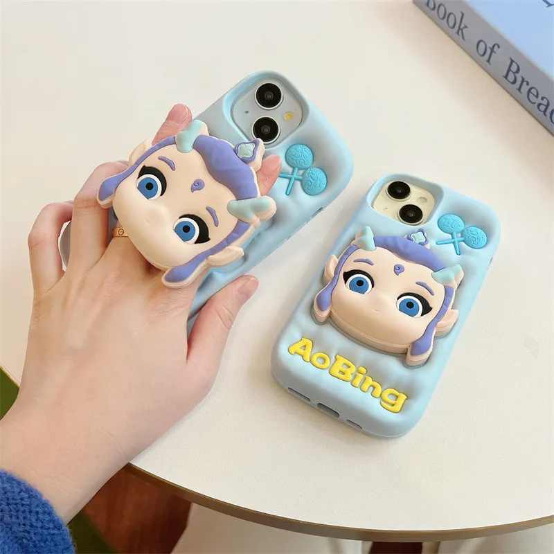 Beams Silicone Material Demon Child Ne Zha Ao Bing Phone Cases Compatibility IPhone16Pro/iPhone16/15/14/13 Cartoon-4