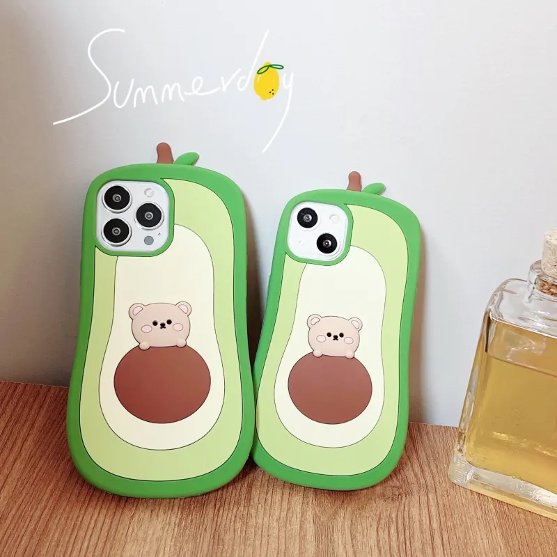 Beams Silicone Material Plush Bear Avocado Phone Cases Compatible With 14 Pro Max/13 Pro-3