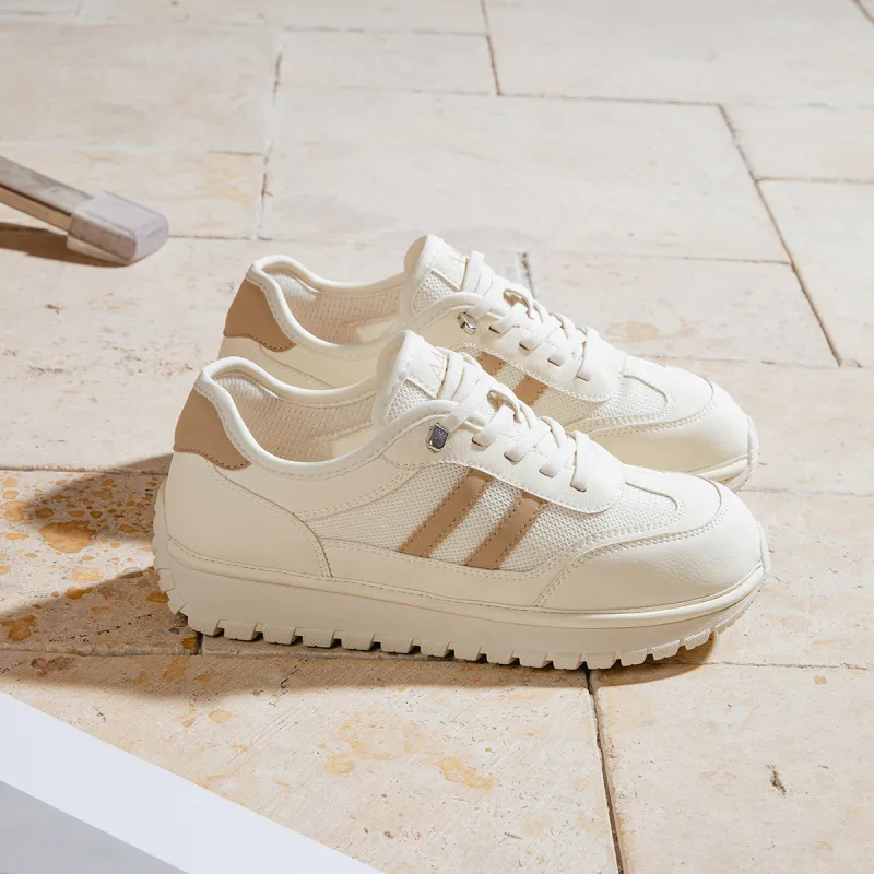 AAA SINCE 1955 Cushioning, Abrasion Resistant, Height Increasing Low Top Casual Shoes Women's Beige Apricot-5