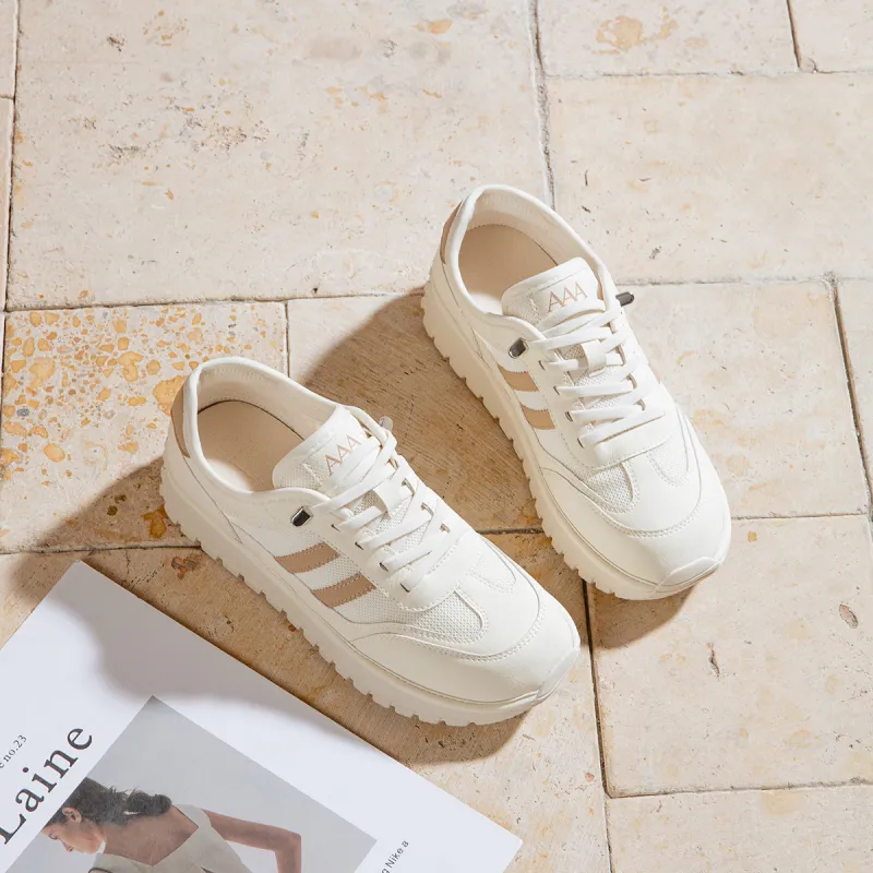 AAA SINCE 1955 Cushioning, Abrasion Resistant, Height Increasing Low Top Casual Shoes Women's Beige Apricot-4
