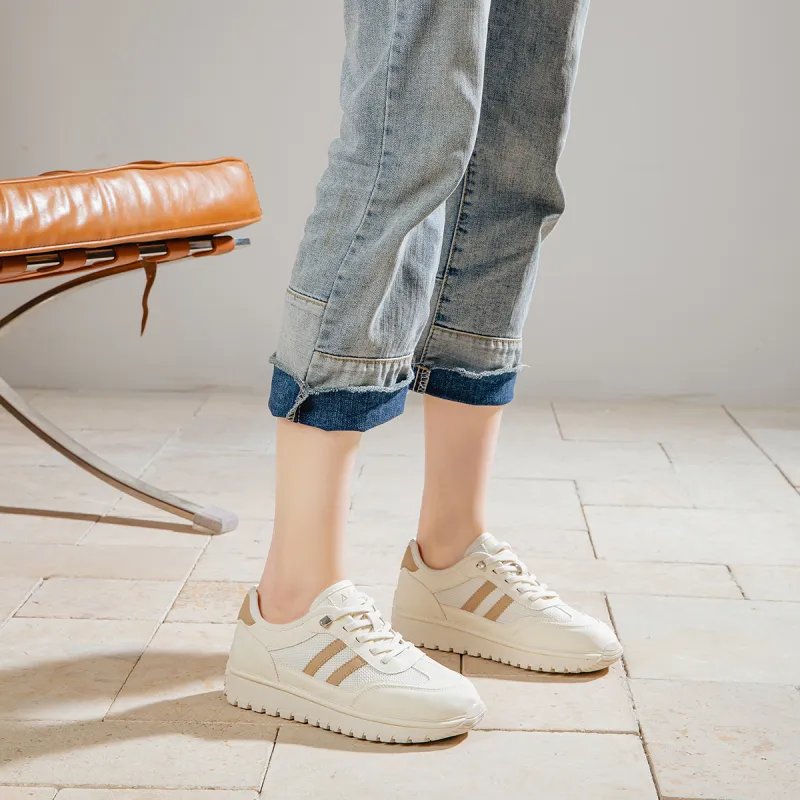 AAA SINCE 1955 Cushioning, Abrasion Resistant, Height Increasing Low Top Casual Shoes Women's Beige Apricot-1