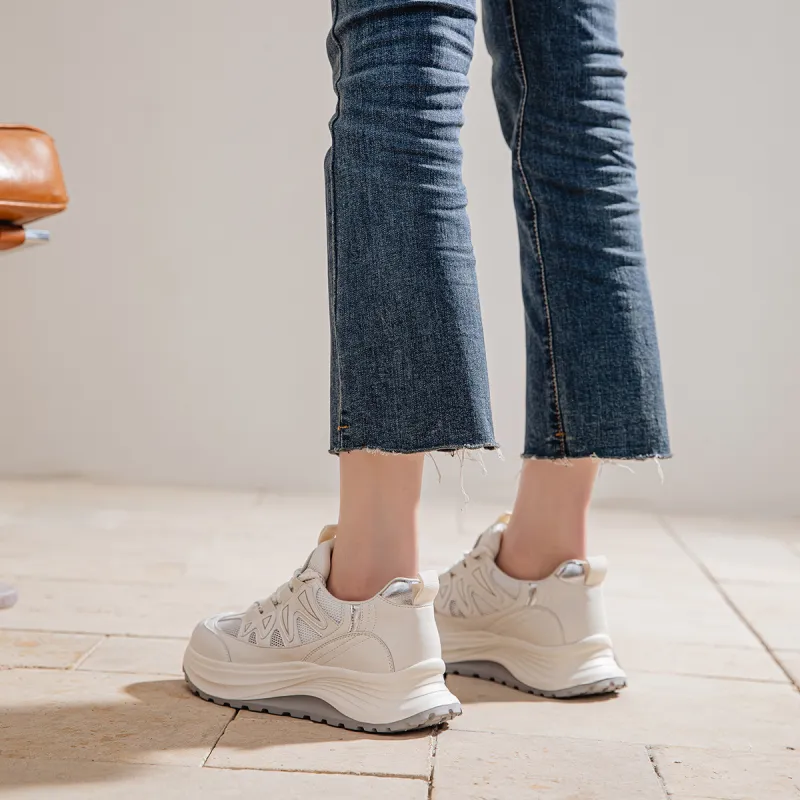 AAA SINCE 1955 Cushioning, Abrasion Resistant, Height Increasing Low Top Casual Shoes Women's Greige-3