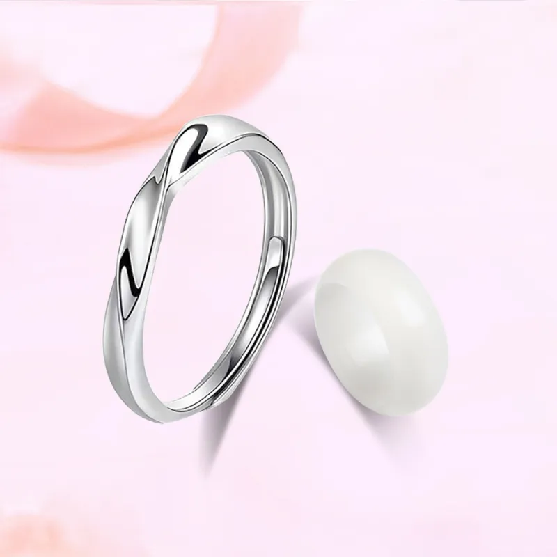 Tkb White Jade Bodhi Pinky Ring Pair Unisex-3