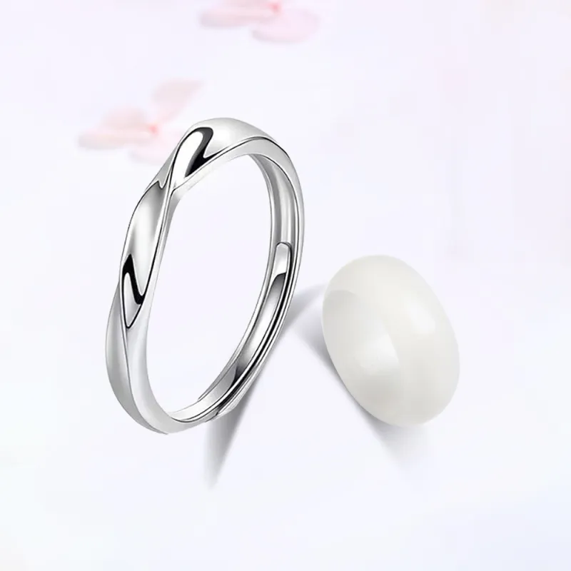 Tkb White Jade Bodhi Pinky Ring Pair Unisex-4
