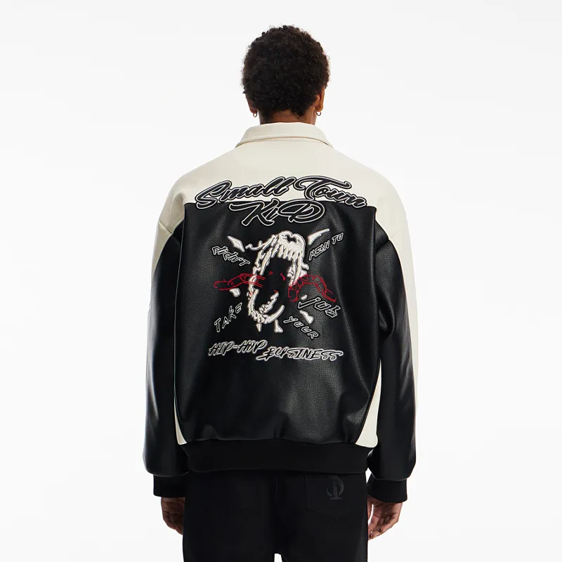 STK SMALL TOWN KID Leather Jacket Unisex Black White-2