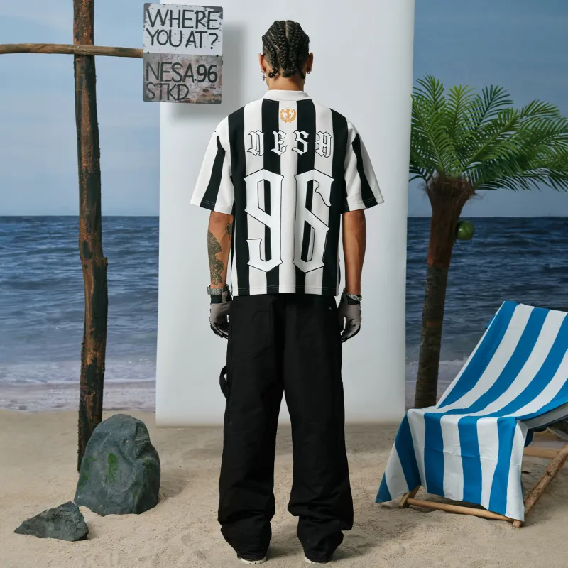 STK SMALL TOWN KID Polo Shirt Unisex Black White Stripes-3