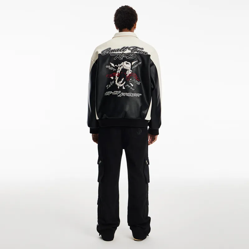 STK SMALL TOWN KID Leather Jacket Unisex Black White-3