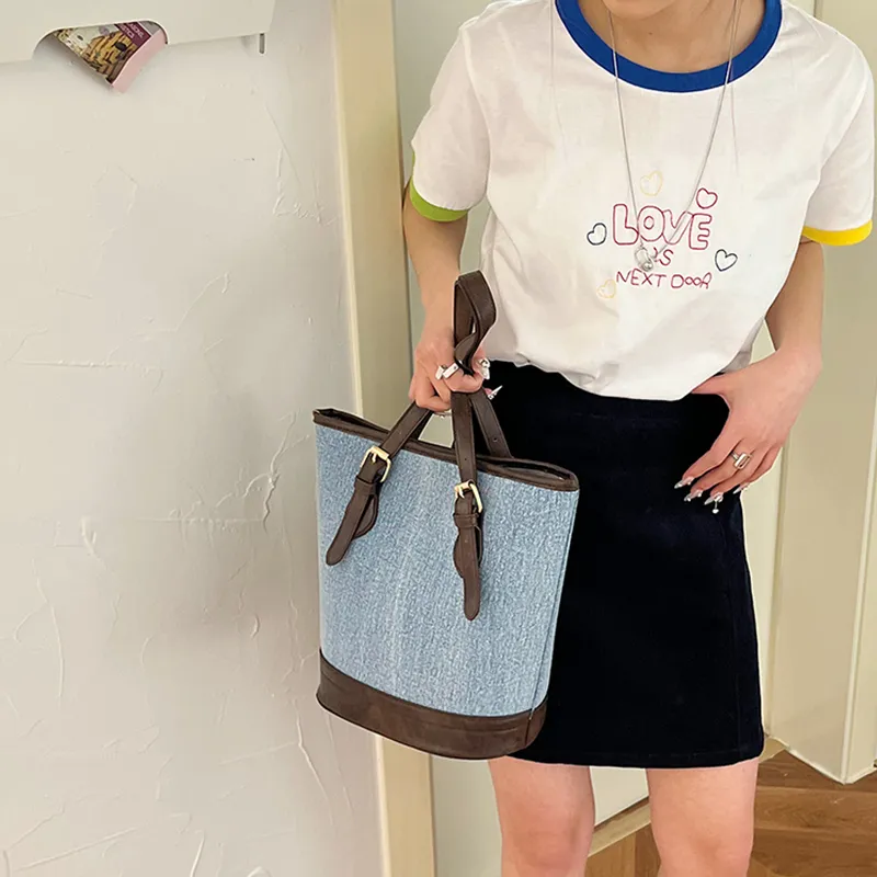 HCXK Denim Tote Bag Shopping Bag Shoulder Bag Women's Light Blue/navy-6