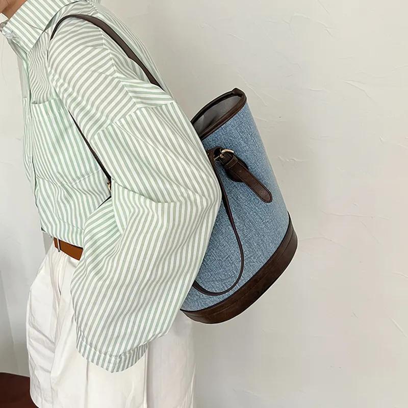 HCXK Denim Tote Bag Shopping Bag Shoulder Bag Women's Light Blue/navy-10